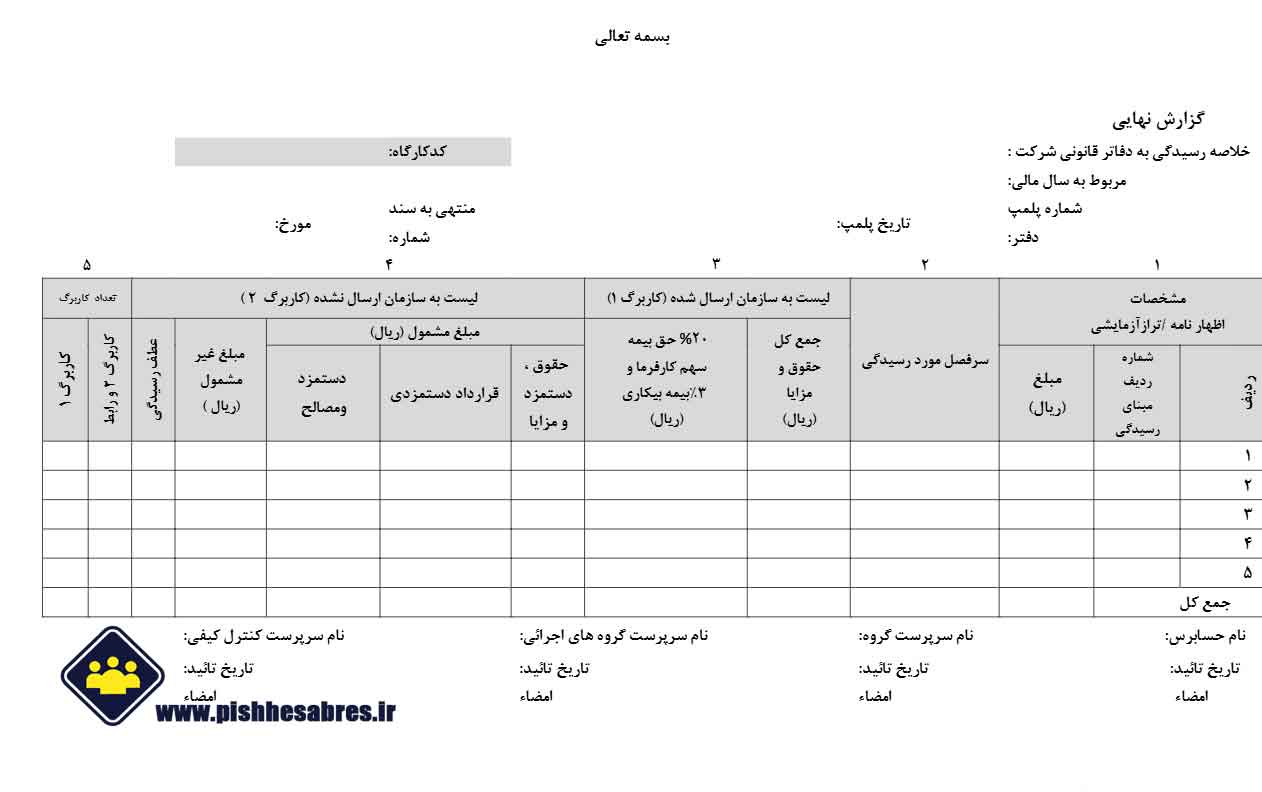 کاربرگ نهایی بازرسی دفاتر قانونی